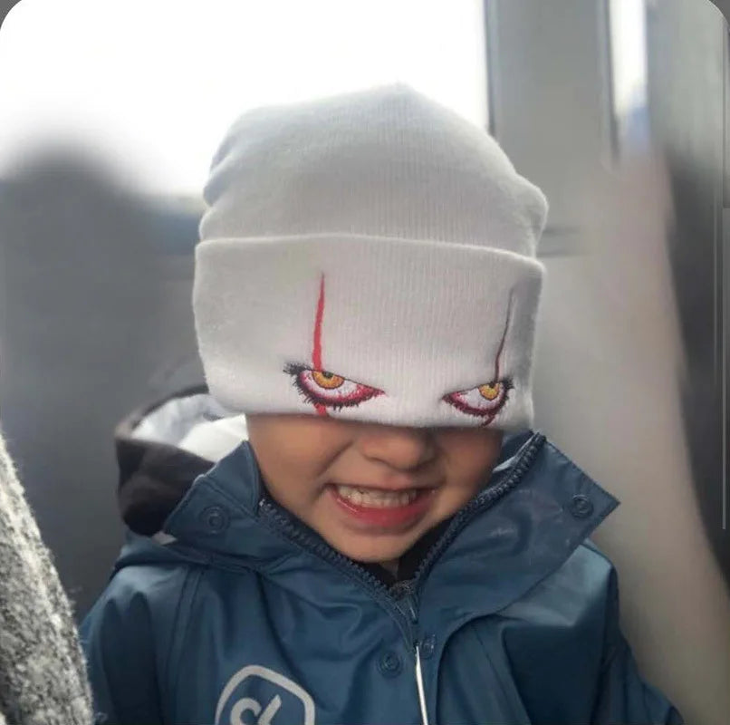 Pennywise Scary Eyes Beanie – Knitted Skull Cap for Kids & Adults | Horror Clown Outdoor Hat