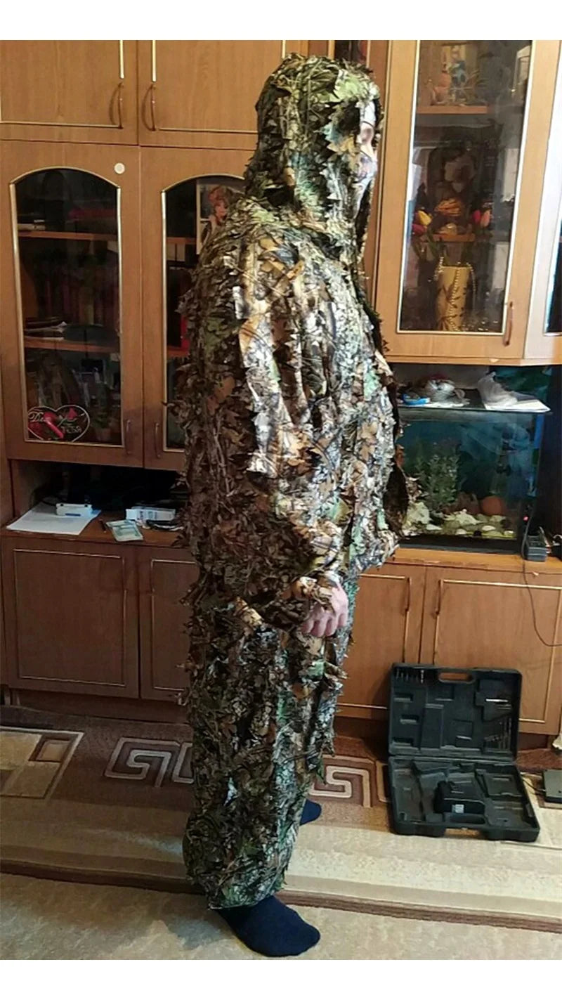 3D Leaf Ghillie Suit – Outdoor Camouflage Jacket & Pants Set with Hood | Hunting, Airsoft & Jungle Training (Men, Women, Kids)