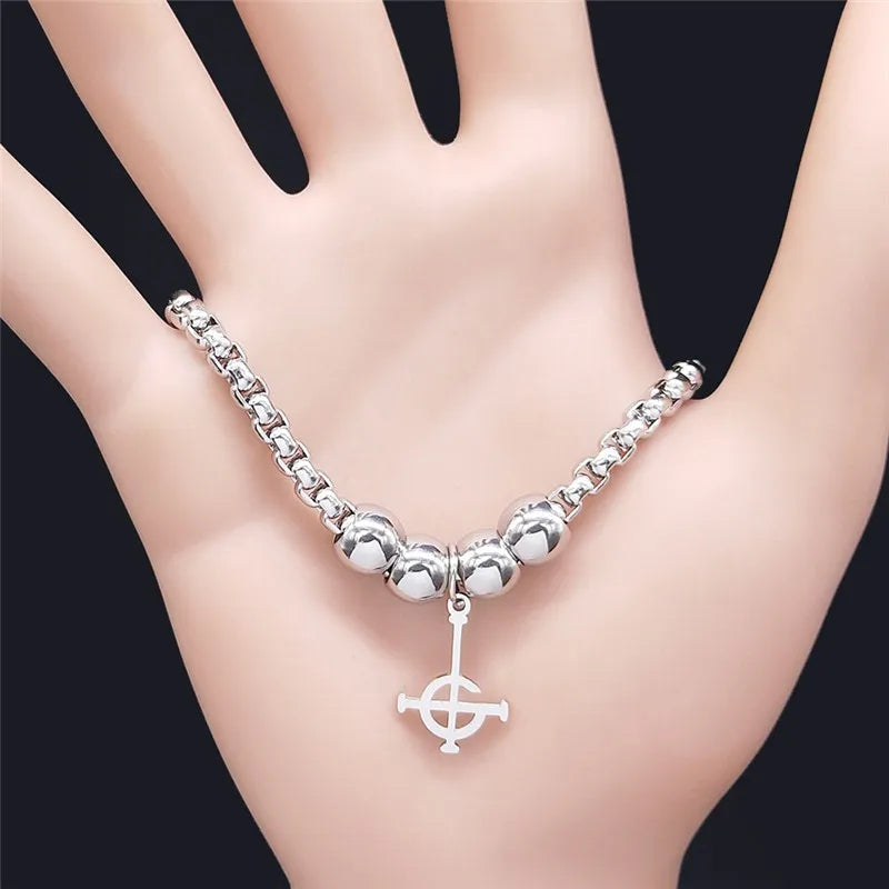 Ghost BC Nameless Ghoul Bracelet – Stainless Steel Band Symbol Jewelry for Men & Women