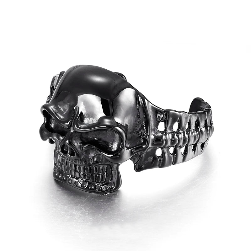 Men’s Gothic Ghost Skull Bone Bangle – 316L Stainless Steel Punk Rock Bracelet