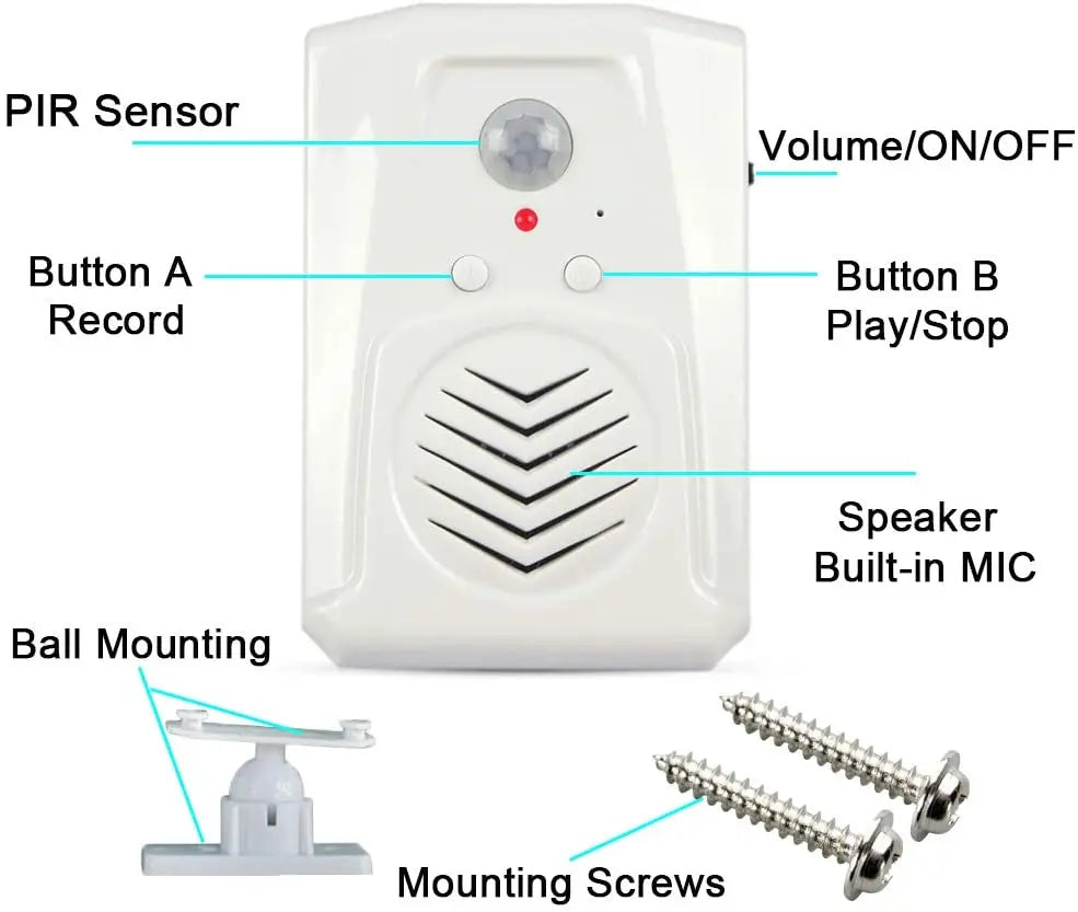 Mini PIR Motion Sensor Activated Sound Player – Audio Downloadable Voice Reminder & Loudspeaker for Safety & Paranormal Use