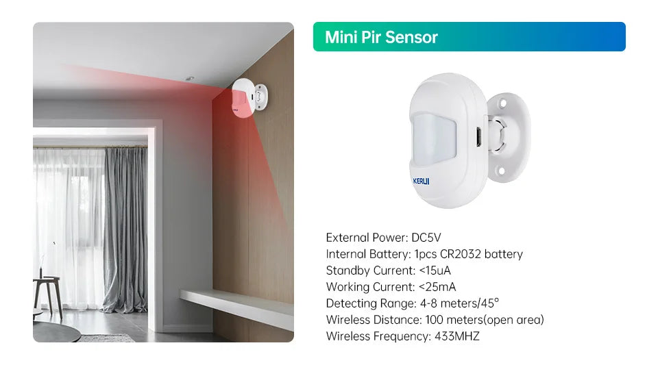 KERUI HW10 Wireless PIR Motion Detector – Mini Infrared Alarm Sensor with Magnetic Swivel Base for Home Security System