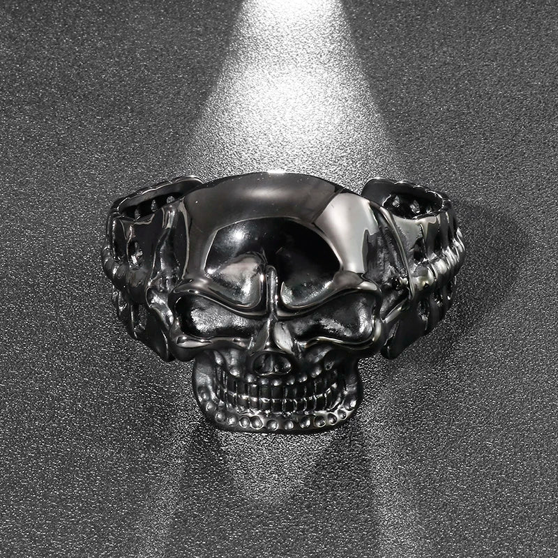 Men’s Gothic Ghost Skull Bone Bangle – 316L Stainless Steel Punk Rock Bracelet