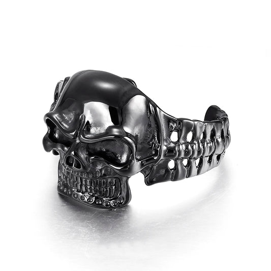 Men’s Gothic Ghost Skull Bone Bangle – 316L Stainless Steel Punk Rock Bracelet