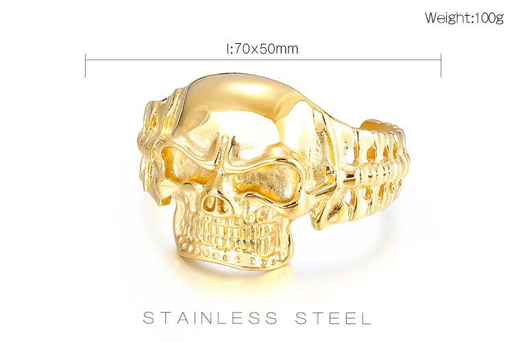 Men’s Gothic Ghost Skull Bone Bangle – 316L Stainless Steel Punk Rock Bracelet