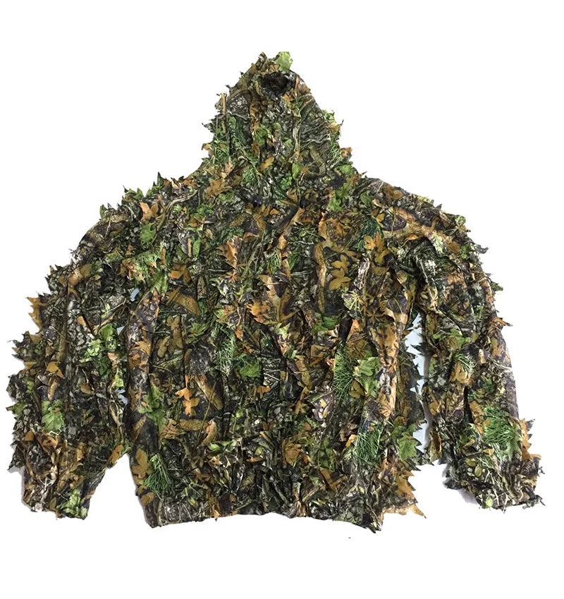 3D Leaf Ghillie Suit – Outdoor Camouflage Jacket & Pants Set with Hood | Hunting, Airsoft & Jungle Training (Men, Women, Kids)