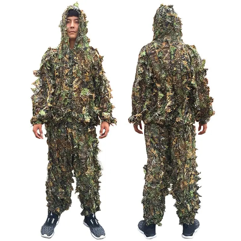 3D Leaf Ghillie Suit – Outdoor Camouflage Jacket & Pants Set with Hood | Hunting, Airsoft & Jungle Training (Men, Women, Kids)