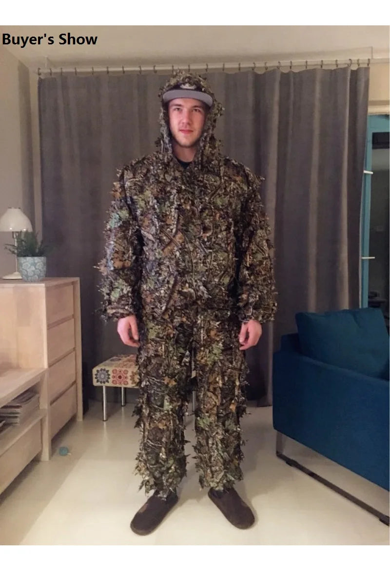 3D Leaf Ghillie Suit – Outdoor Camouflage Jacket & Pants Set with Hood | Hunting, Airsoft & Jungle Training (Men, Women, Kids)