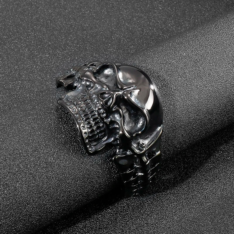 Men’s Gothic Ghost Skull Bone Bangle – 316L Stainless Steel Punk Rock Bracelet