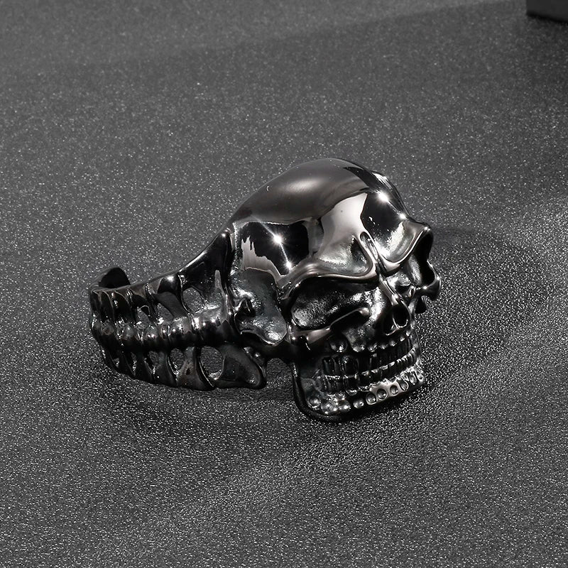 Men’s Gothic Ghost Skull Bone Bangle – 316L Stainless Steel Punk Rock Bracelet