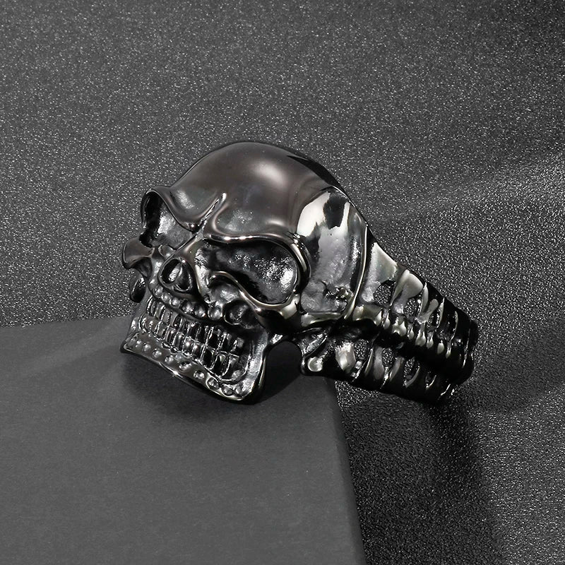 Men’s Gothic Ghost Skull Bone Bangle – 316L Stainless Steel Punk Rock Bracelet