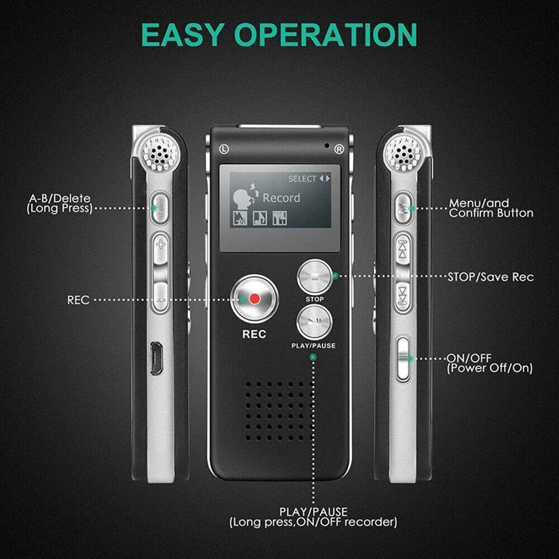Digital EVP Voice Recorder – Paranormal Ghost Hunting Equipment with Voice Activation (8GB, Black)