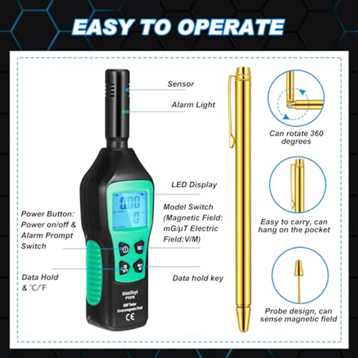 Mastfuyi 3-in-1 Ghost Hunting Equipment Kit – EMF Detector & Divining Rod for Paranormal Investigations