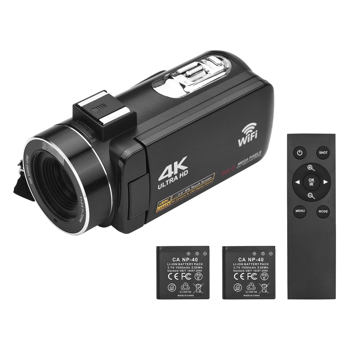 4K Digital Video Camera – WiFi Camcorder with 56MP, 18X Zoom, IR Night Vision & Anti-Shake
