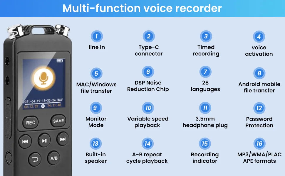Digital Voice Recorder Voice Activated Recorder for Lectures Meetings - aiworth 9860 Hours Sound Audio Recorder Dictaphone Recor