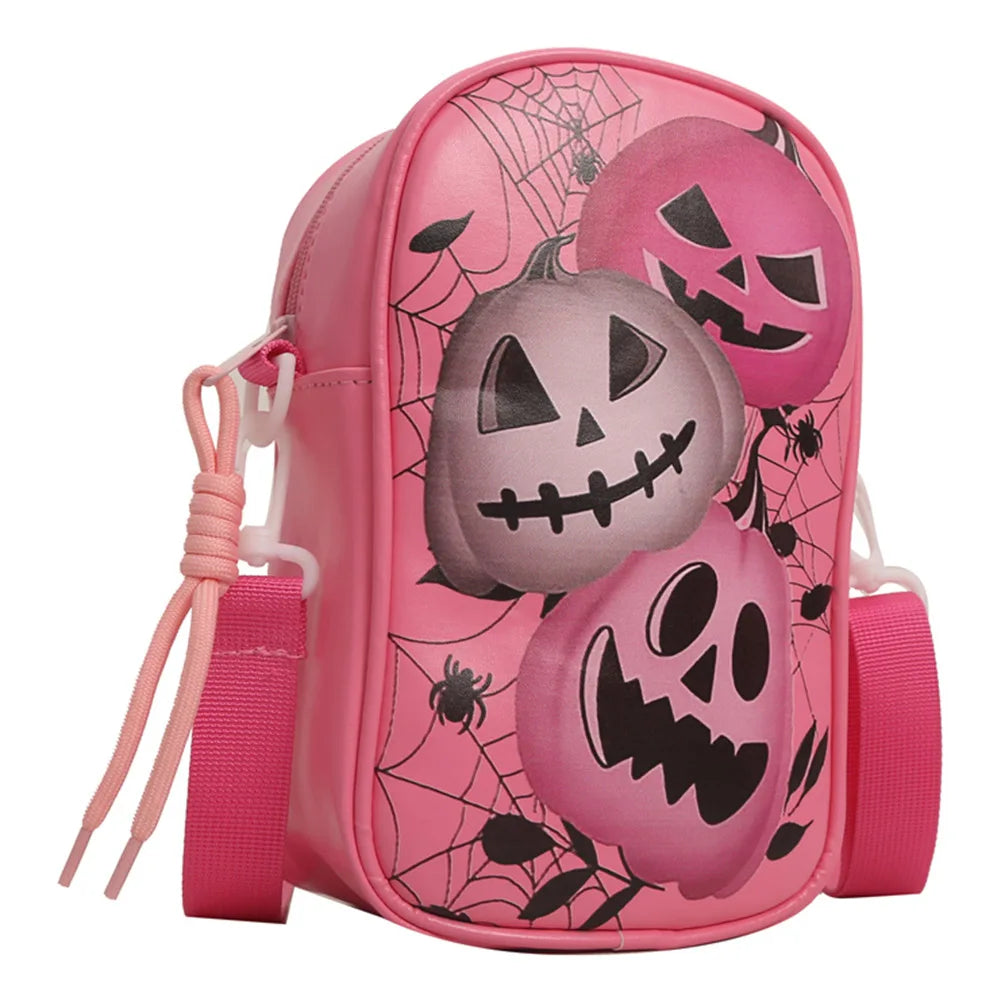 Halloween PU Crossbody Bag – Pumpkin & Ghost Shoulder Purse with Large Capacity & Gothic Style