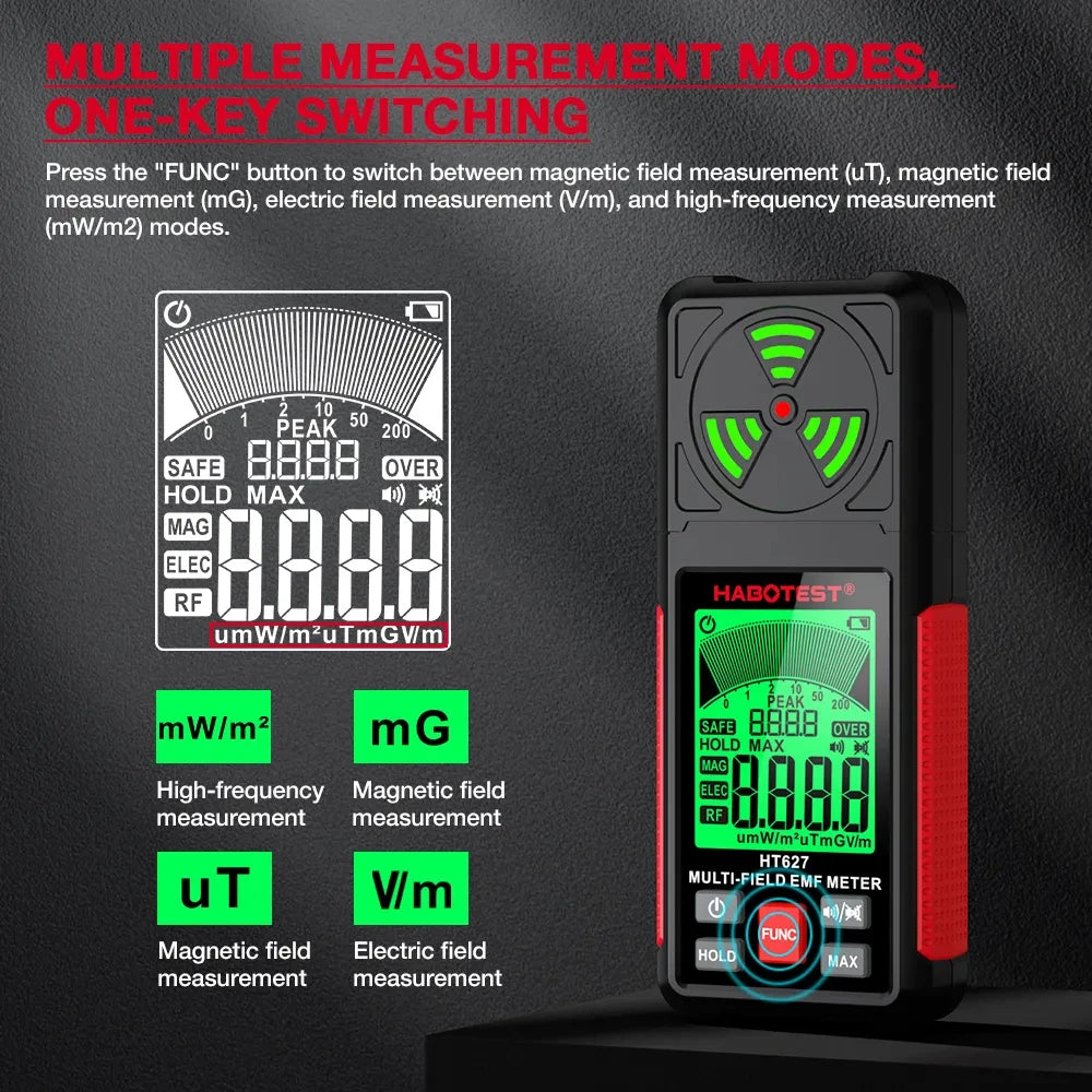 HT627 3-in-1 EMF Meter – Electromagnetic Field Detector for Paranormal Investigations & Ghost Hunting