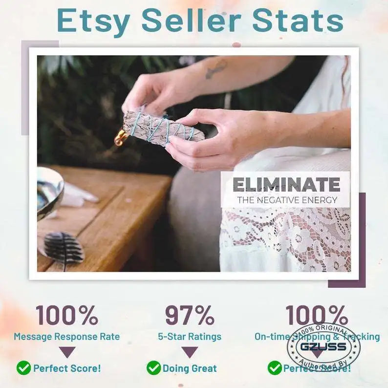 Sage Smudge Kit with 2 White Sage Bundles 4" inch, 2 Palo Santo Sticks, Abalone Shell 5-6" inch, Rose Quartz & Instructions