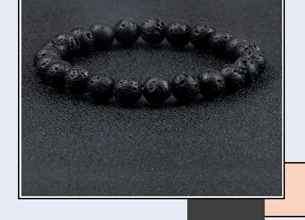 Natural Black Lava Stone Beaded Bracelet – Essential Oil Diffuser Charm Jewelry for Men & Women