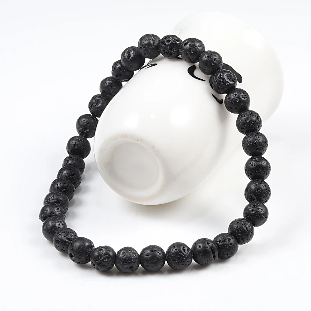 Natural Black Lava Stone Beaded Bracelet – Essential Oil Diffuser Charm Jewelry for Men & Women