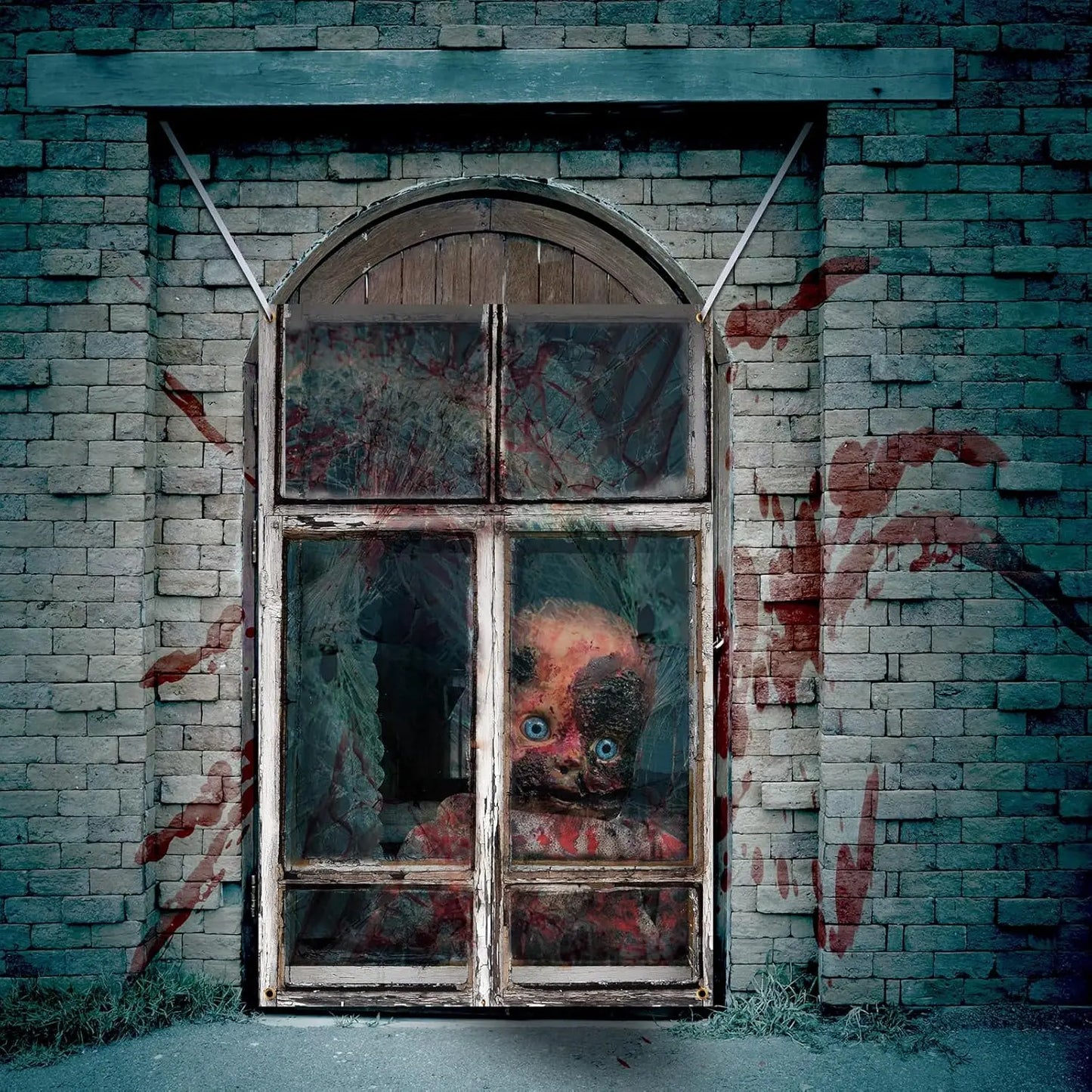 2 Pcs Scary Halloween Window Curtains – Horror Silhouette & Blood Splatter Decoration