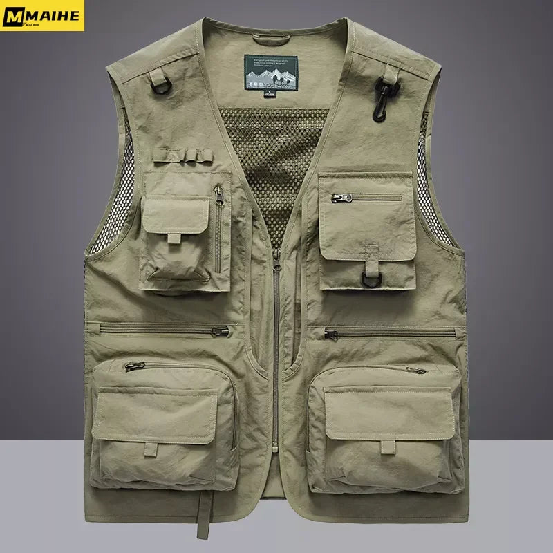 Men’s Tactical Vest – 14 Pocket Mesh Cargo Waistcoat for Hiking, Fishing & Outdoor Adventures | Lightweight Summer Jacket