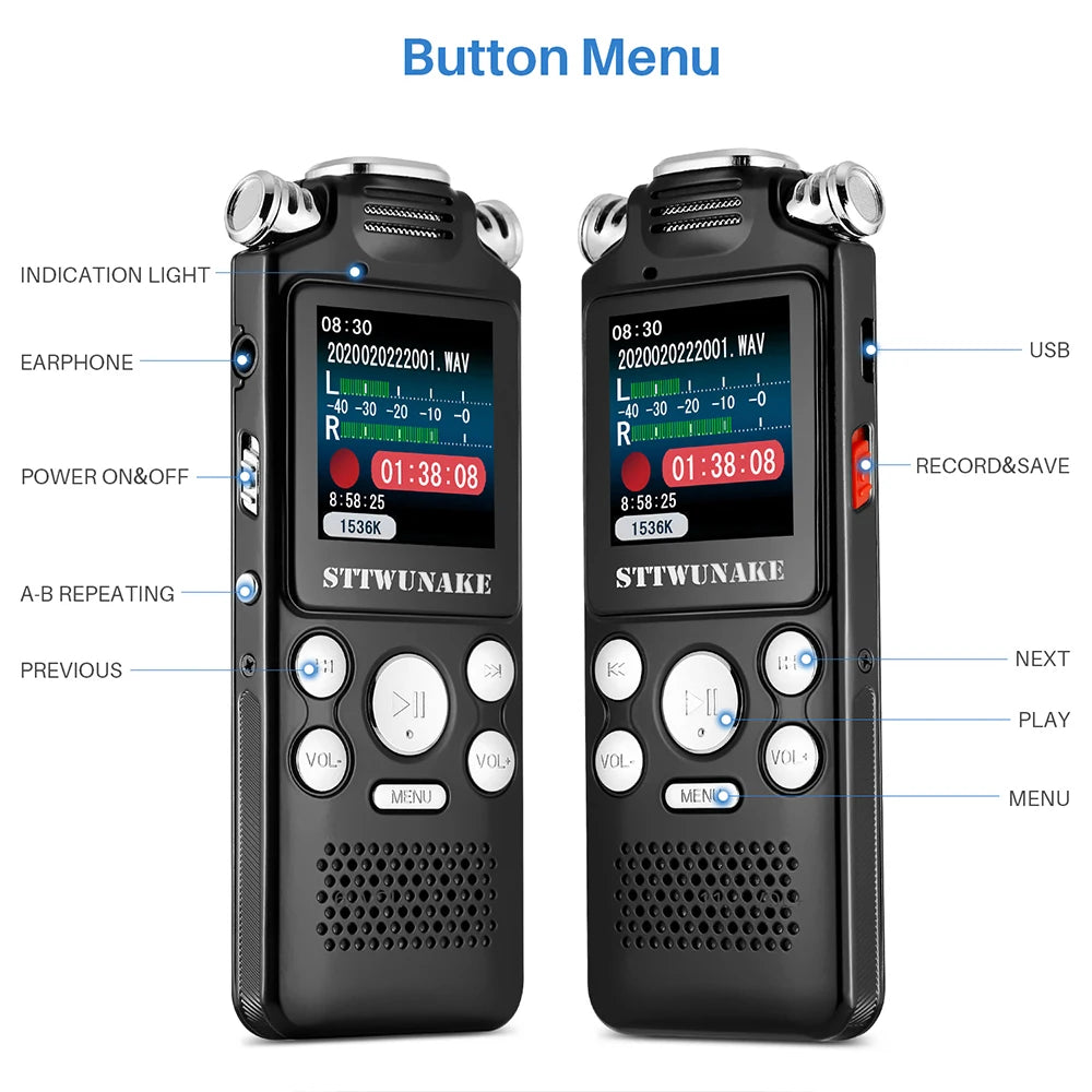 Professional Voice-Activated Digital Audio Recorder – Noise Cancelling, PCM Recording, MP3 Player (8GB/16GB/32GB)