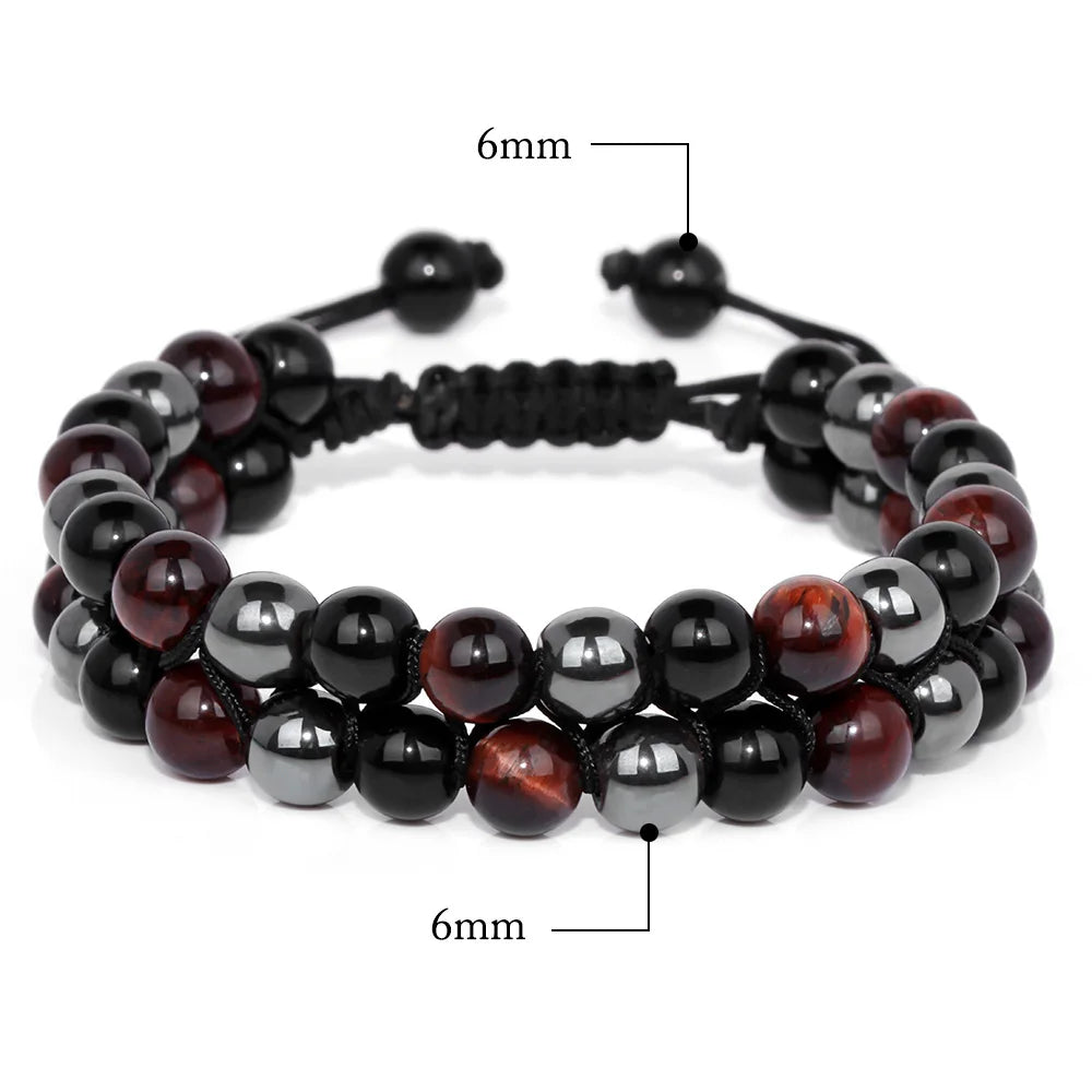 Triple Protection Bracelet – Black Obsidian, Hematite & Tiger Eye 6mm Bead Bracelet for Energy Balance & Slimming