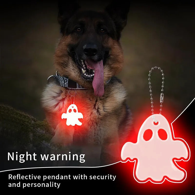 10PCS Night Reflective Key Ring Cute Ghost Shape Night Warning Double-sided Reflective Backpack Pendants Gifts