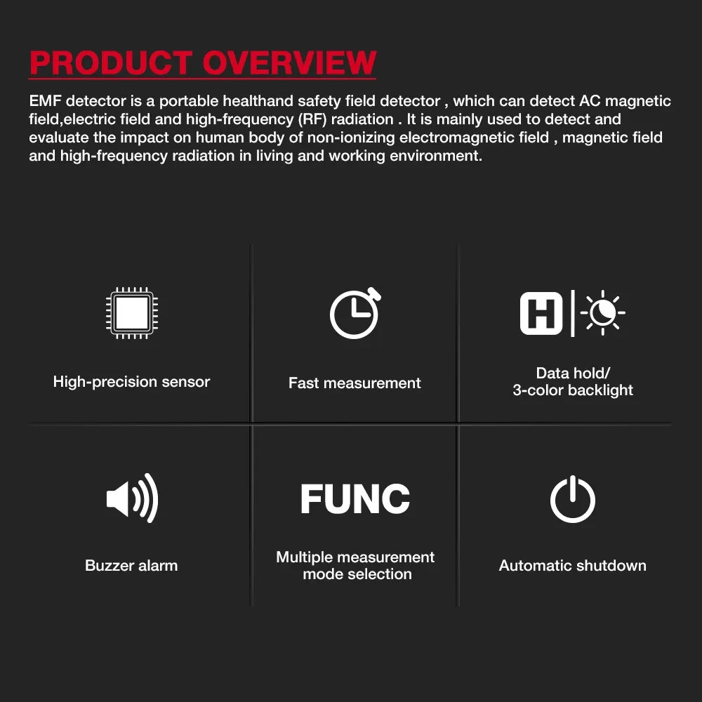 HT627 3-in-1 EMF Meter – Electromagnetic Field Detector for Paranormal Investigations & Ghost Hunting