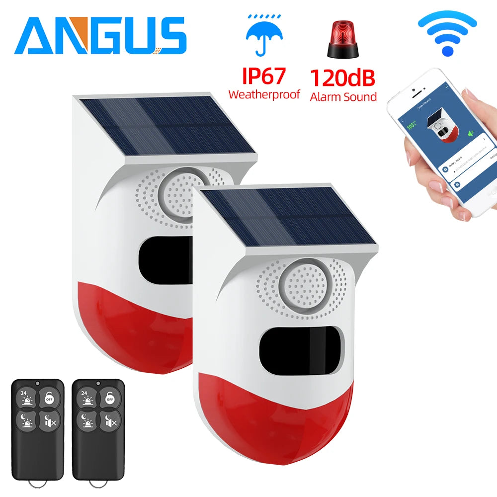 Angus Outdoor Solar Infrared Motion Sensor Alarm – Ghost Hunting & Security Siren (IP67 Waterproof, Anti-Theft, Anti-Pet False Alarm)