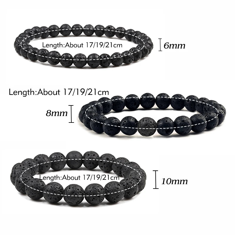 Natural Black Lava Stone Beaded Bracelet – Essential Oil Diffuser Charm Jewelry for Men & Women