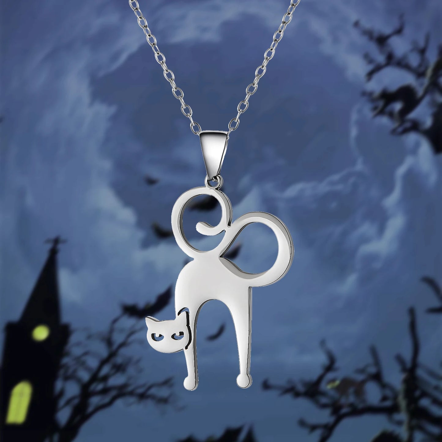 Halloween Pendant Necklace – Stainless Steel Black Cat, Ghost, Spider & Pumpkin Charm | Gothic Friendship Jewelry Gift
