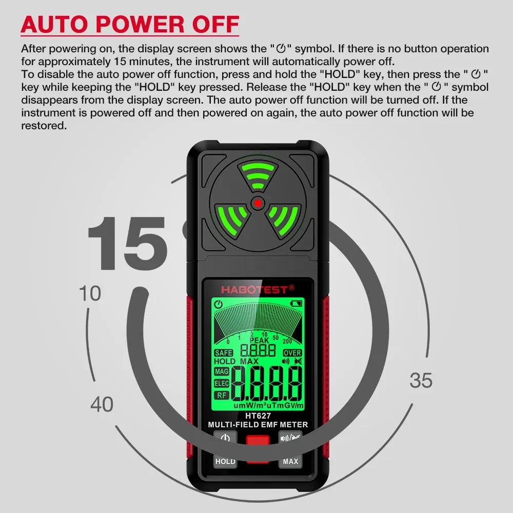 HT627 3-in-1 EMF Meter – Electromagnetic Field Detector for Paranormal Investigations & Ghost Hunting