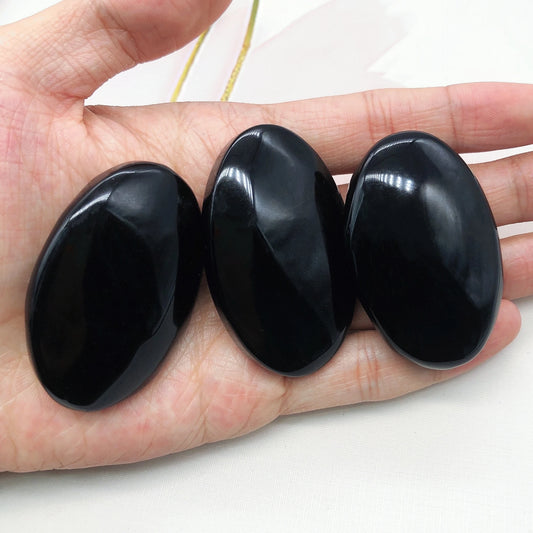 Natural Black Obsidian Palm Stone – Healing Crystal Thumb Massage Tool for Relaxation & Energy Balance