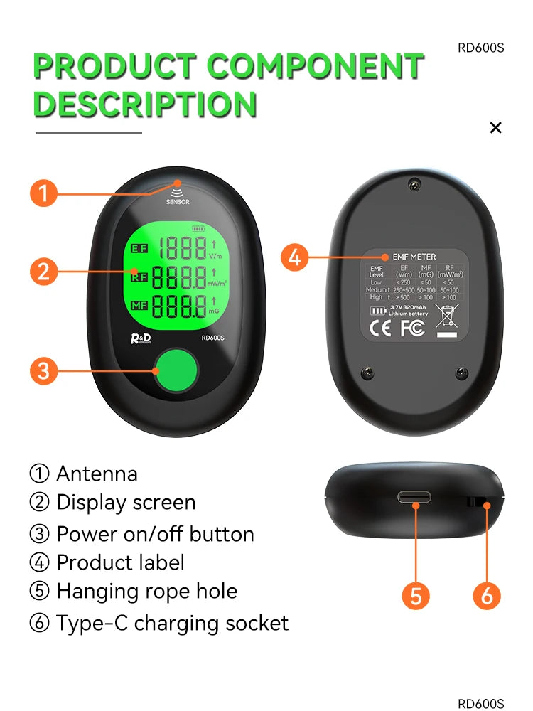 R&D RD600S EMF Meter – 3-in-1 Electromagnetic Field Radiation Detector for Ghost Hunting & Paranormal Investigations
