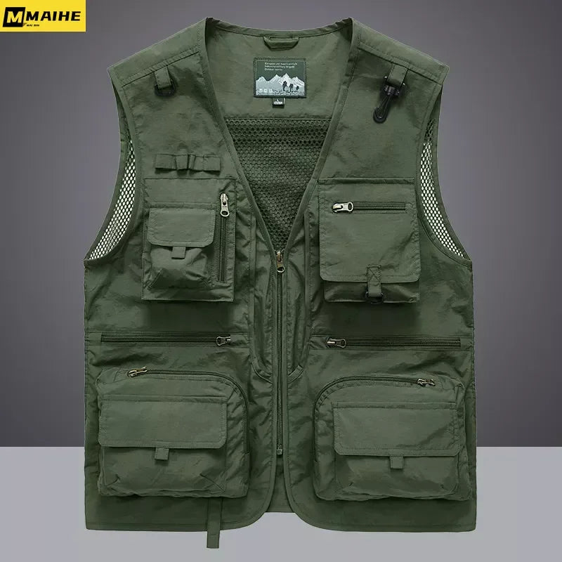 Men’s Tactical Vest – 14 Pocket Mesh Cargo Waistcoat for Hiking, Fishing & Outdoor Adventures | Lightweight Summer Jacket