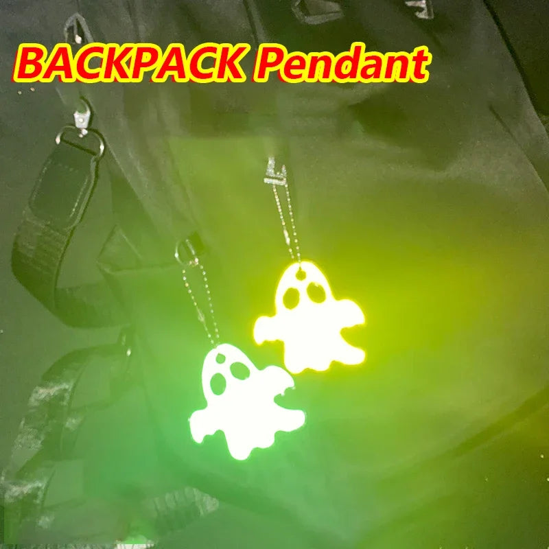 10PCS Night Reflective Key Ring Cute Ghost Shape Night Warning Double-sided Reflective Backpack Pendants Gifts