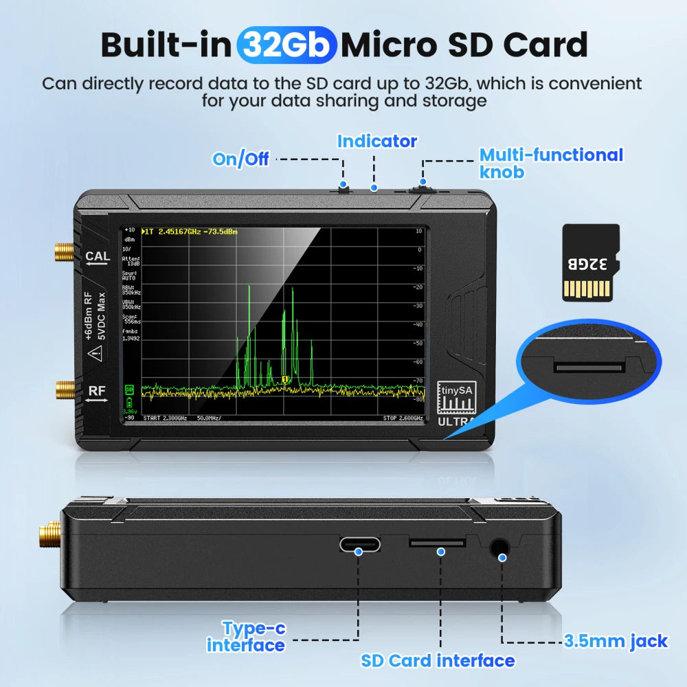 TinySA ULTRA 4" Spectrum Analyzer – 100kHz to 5.3GHz Paranormal EMF Detector & RF Signal Tester