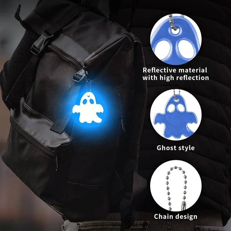 10PCS Night Reflective Key Ring Cute Ghost Shape Night Warning Double-sided Reflective Backpack Pendants Gifts