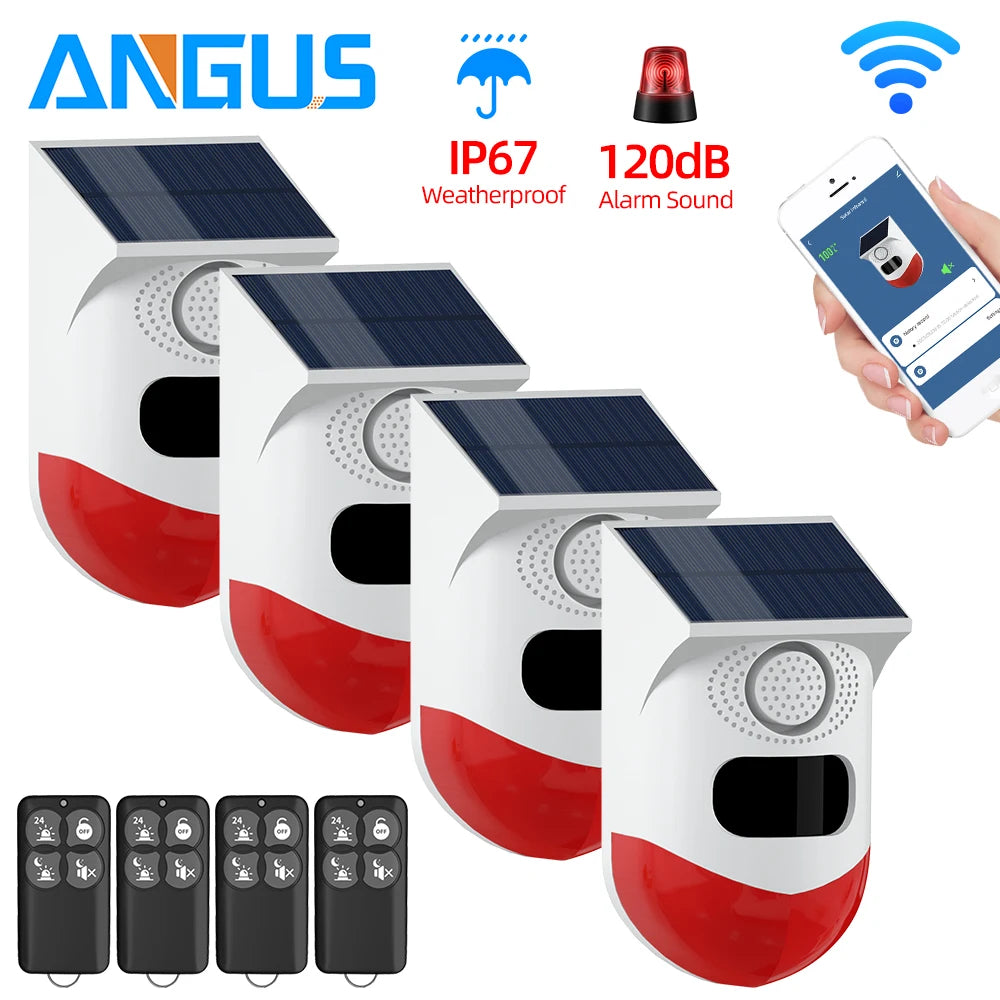 Angus Outdoor Solar Infrared Motion Sensor Alarm – Ghost Hunting & Security Siren (IP67 Waterproof, Anti-Theft, Anti-Pet False Alarm)