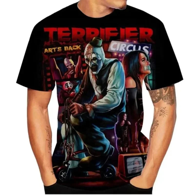 Terrifier Horror 3D Print T-Shirt – Oversized Unisex Streetwear Tee for Men, Women & Kids | Gothic Haunted Fashion