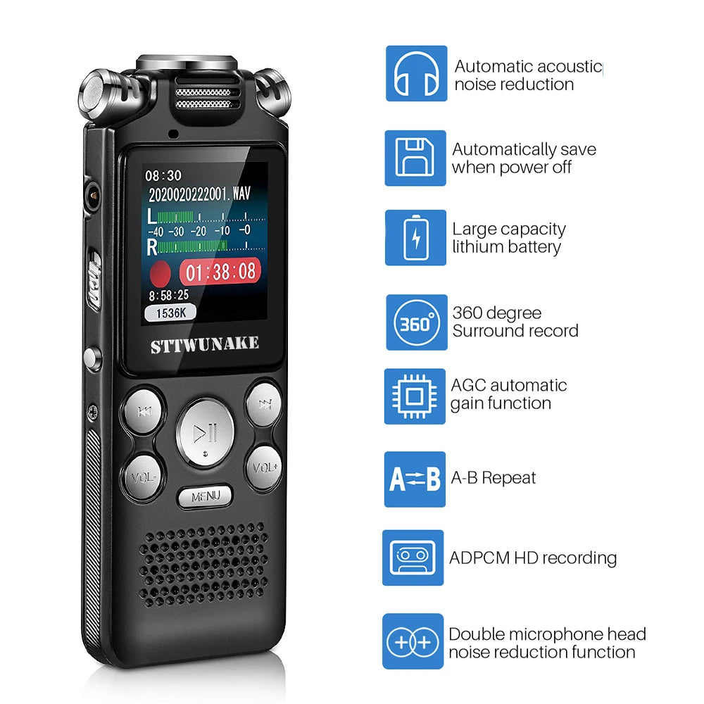 Professional Voice-Activated Digital Audio Recorder – Noise Cancelling, PCM Recording, MP3 Player (8GB/16GB/32GB)