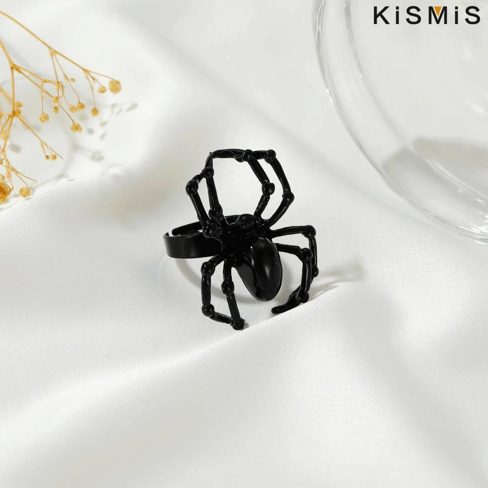 Halloween Spider Ring – Black & White Gothic Ghost Festival Jewelry