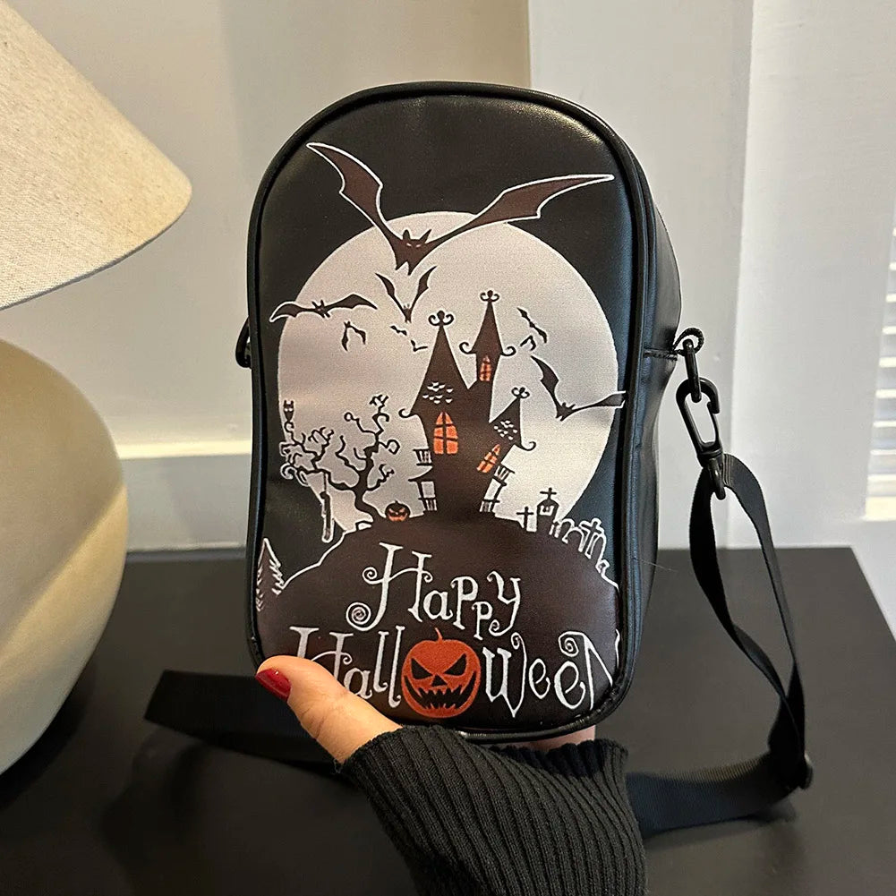 Halloween PU Crossbody Bag – Pumpkin & Ghost Shoulder Purse with Large Capacity & Gothic Style