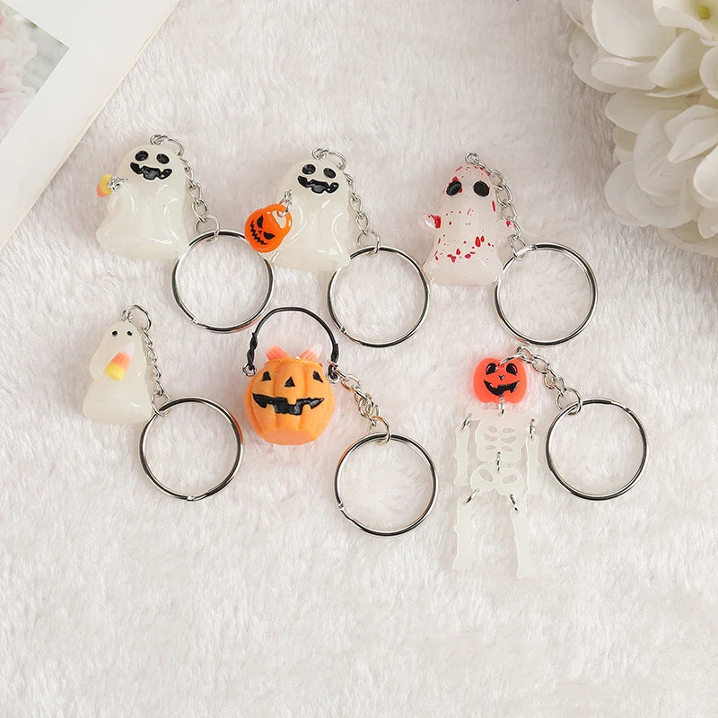 Halloween Glow-in-the-Dark Keychain – Pumpkin, Skull & Ghost Acrylic Keyring for Women