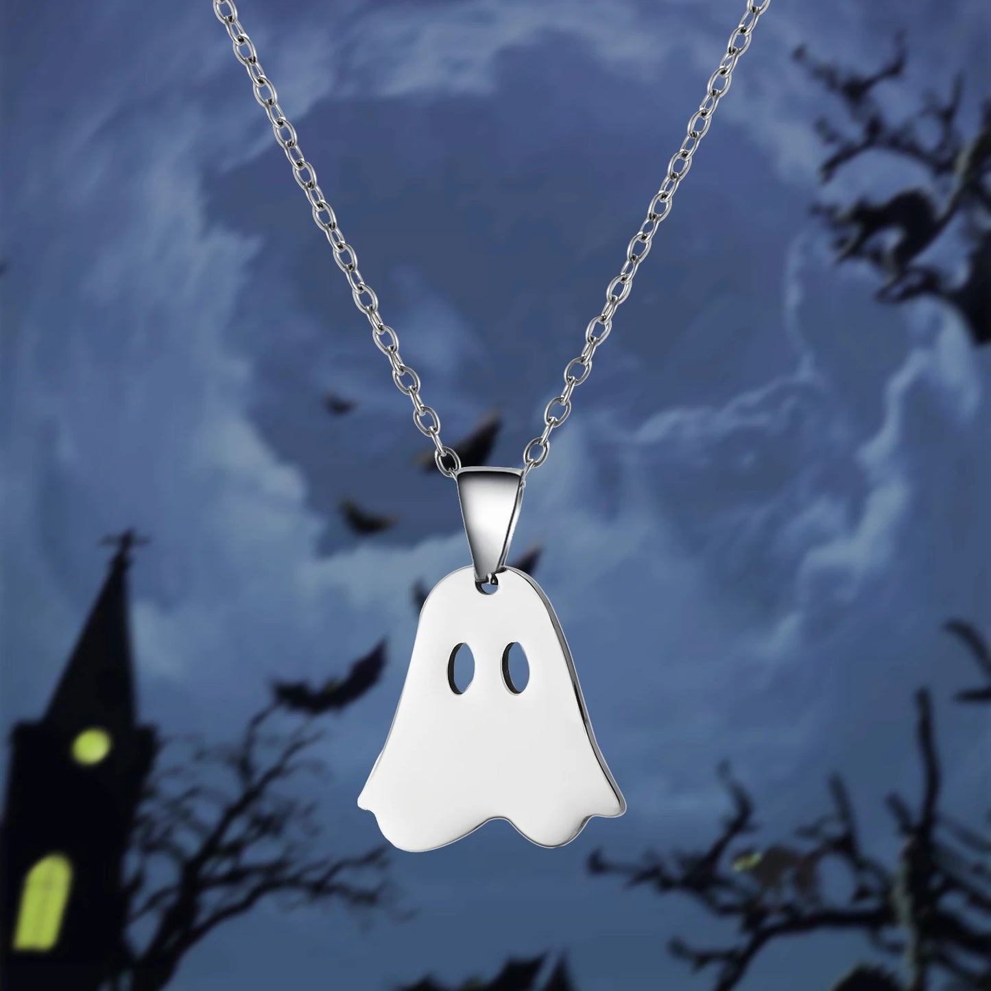 Halloween Pendant Necklace – Stainless Steel Black Cat, Ghost, Spider & Pumpkin Charm | Gothic Friendship Jewelry Gift