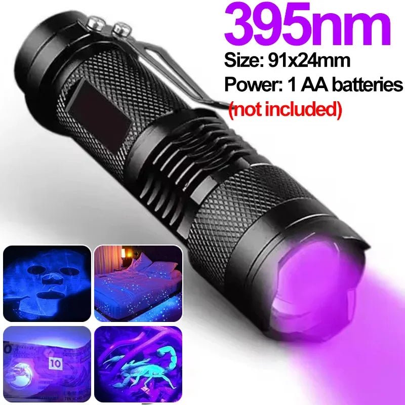 Zoomable UV Flashlight – 365/395nm Ultraviolet Torch for Ghost Hunting & Paranormal Investigations