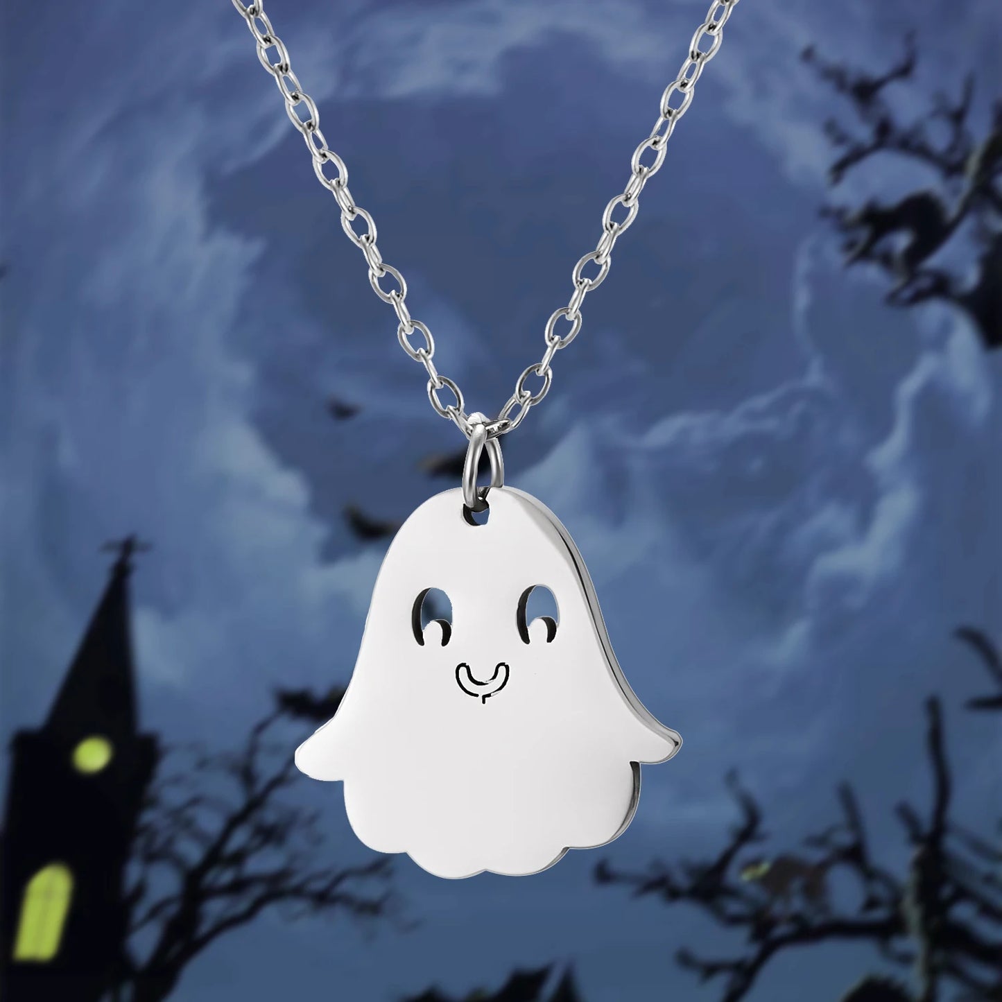 Halloween Pendant Necklace – Stainless Steel Black Cat, Ghost, Spider & Pumpkin Charm | Gothic Friendship Jewelry Gift
