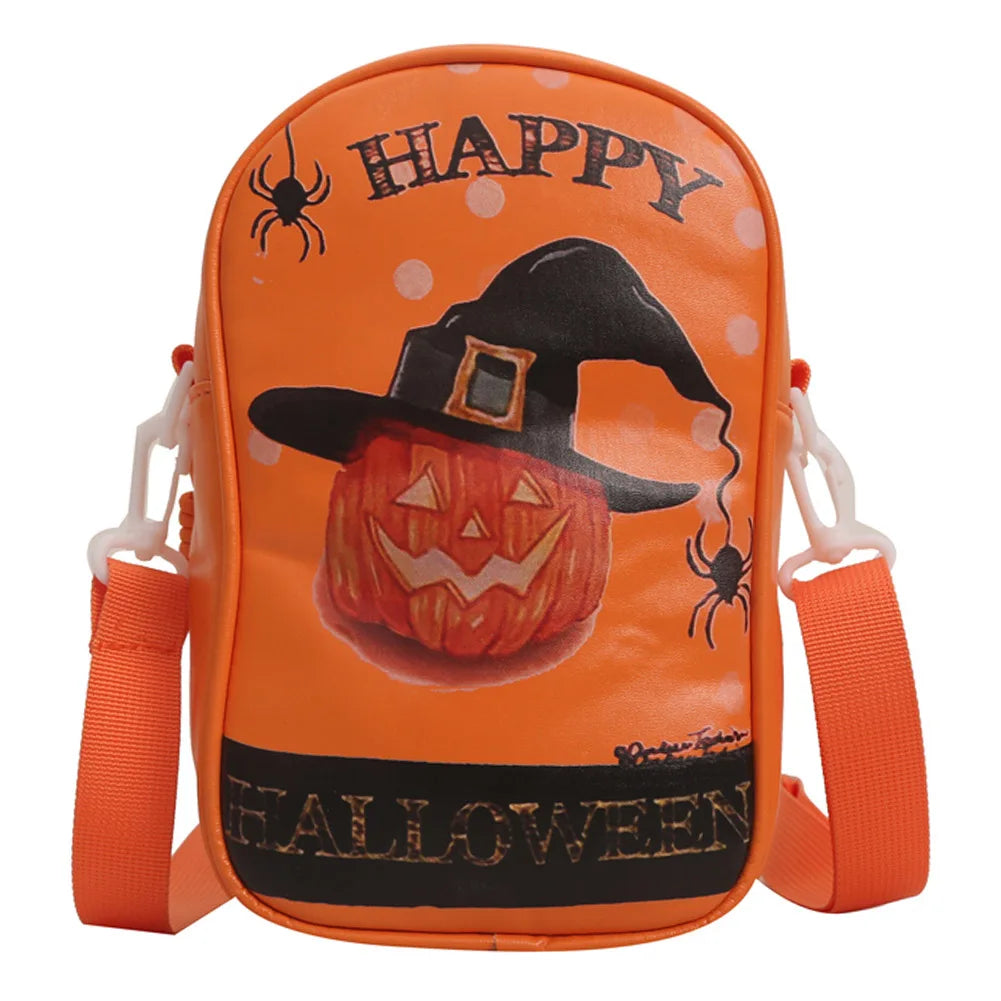 Halloween PU Crossbody Bag – Pumpkin & Ghost Shoulder Purse with Large Capacity & Gothic Style